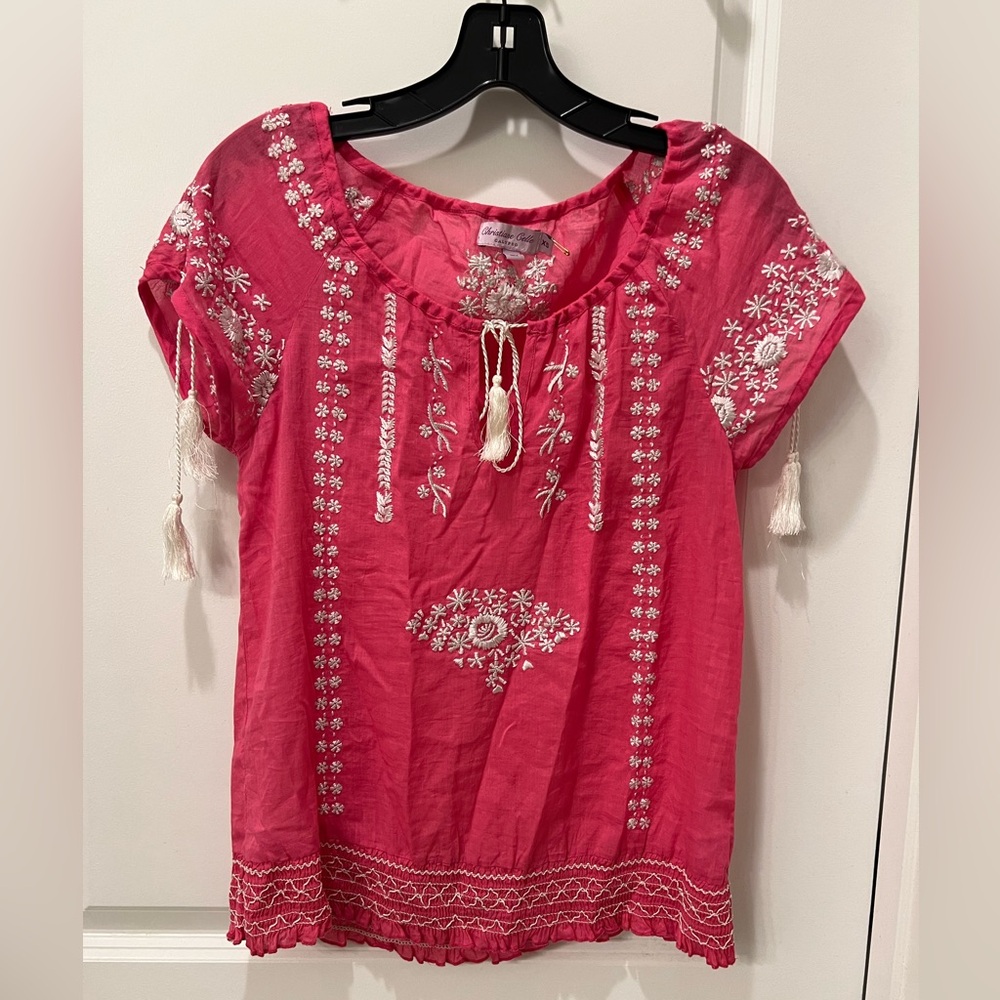 NWOT Calypso celle pink embroidered top, size XS.